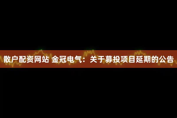 散户配资网站 金冠电气：关于募投项目延期的公告